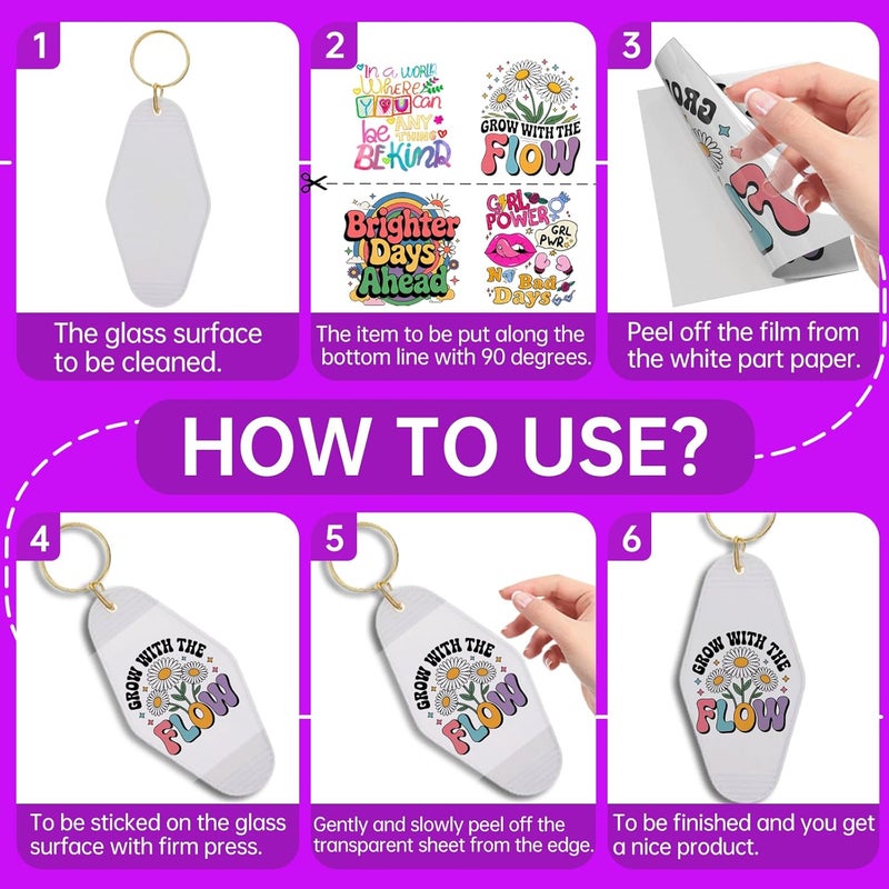 CHNVICK 48PCS UV DTF Keychain Transfer, Positive Quotes UV DTF wrap with Bright Colors and Beautiful Design for Keychain, Laptop, Greeting Card Decoration - Image 3